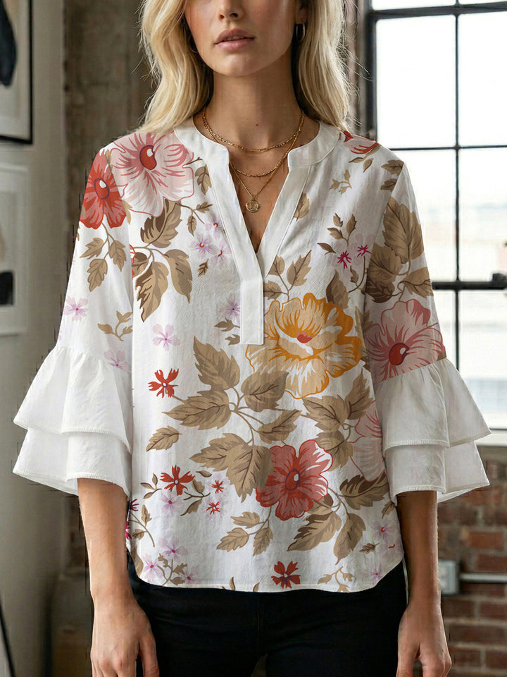 Damer Elegant topp med voluminøse rynkete ermer og blomstertrykk Skjora
