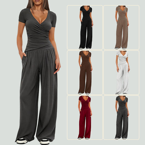 Dame avslappet jumpsuit med omslagsdesign og vid ben Skjora