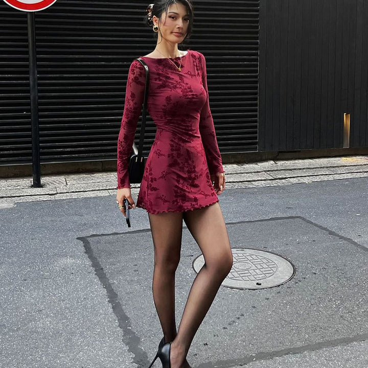 Dame Floral Minikjole med transparente ermer Skjora