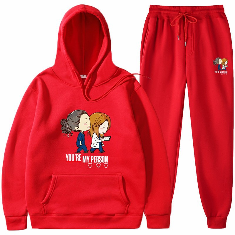 Damegenser og joggebukse sett med originalt tegneseriedesign Skjora