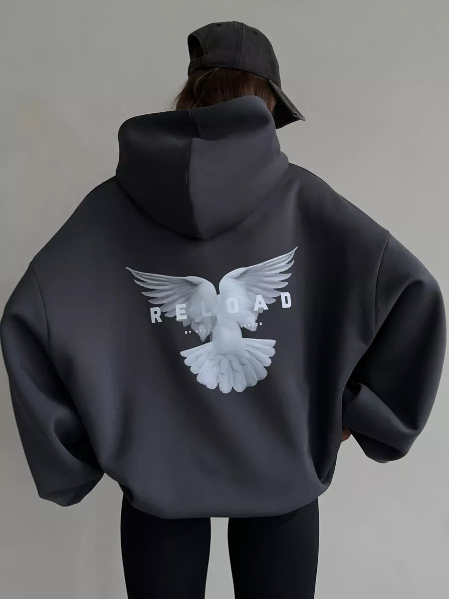 Damer Oversized Hettegenser med Moderne Grafikk Skjora