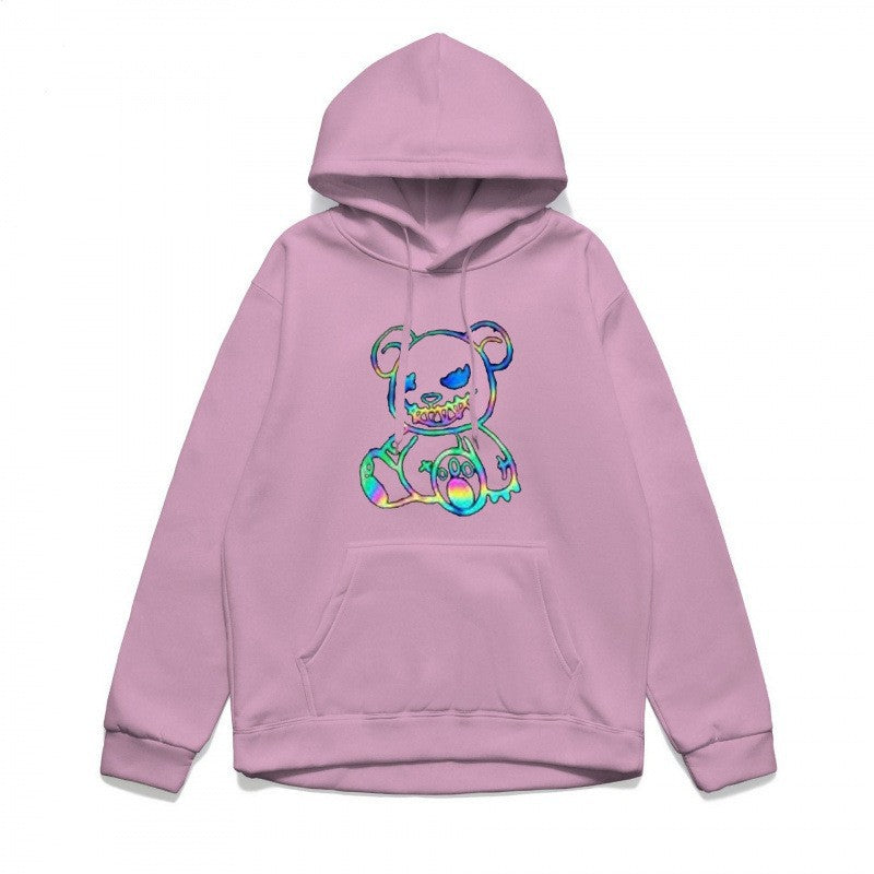 Damer hoodie sweatshirt med kult bjørnemotiv og behagelig passform Skjora