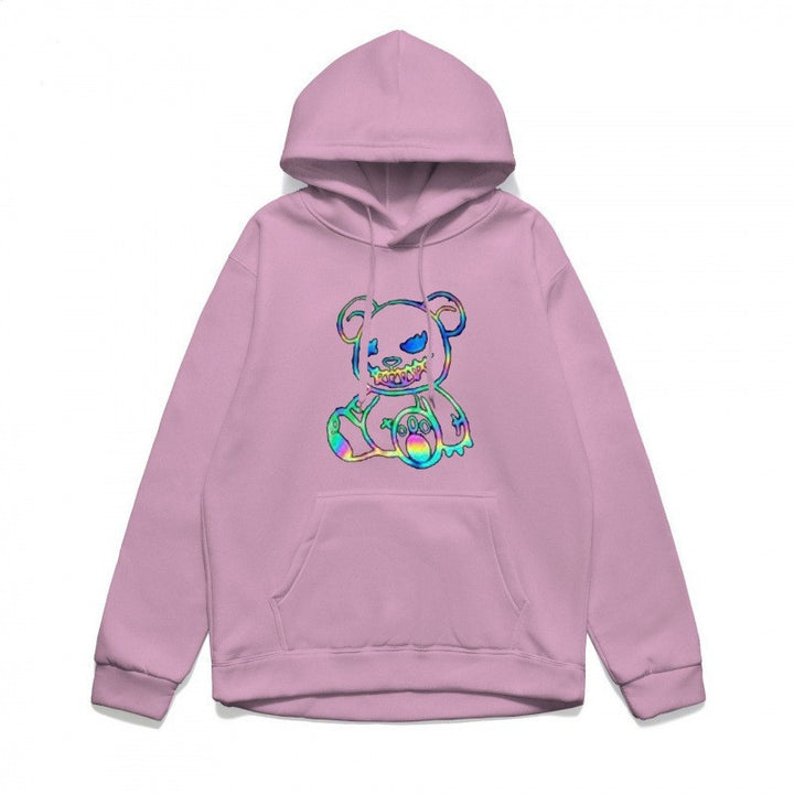 Damer hoodie sweatshirt med kult bjørnemotiv og behagelig passform Skjora
