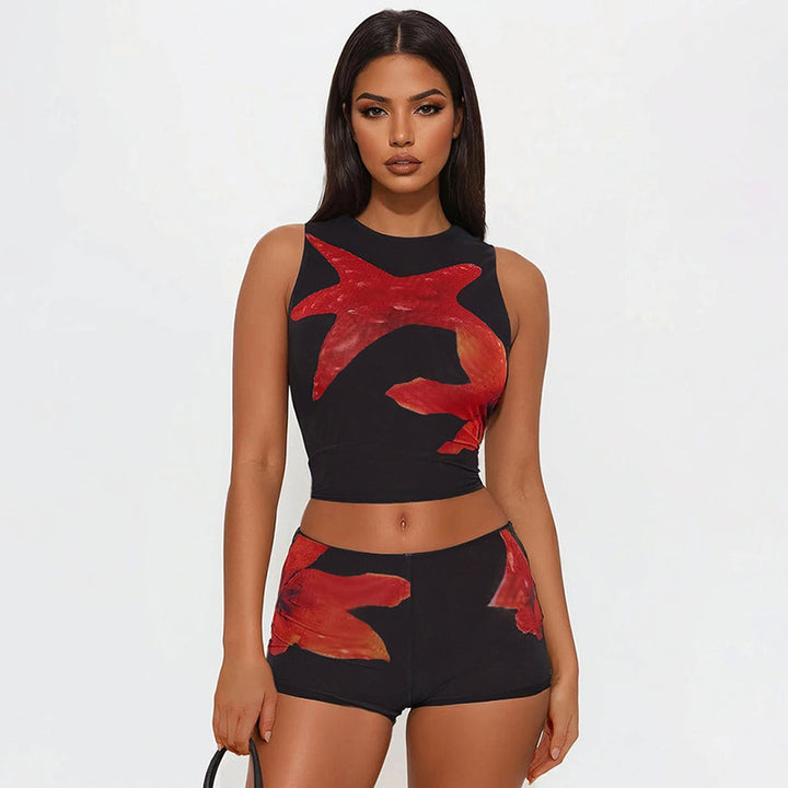 Dame Sporty Crop-Top og shorts sett Skjora