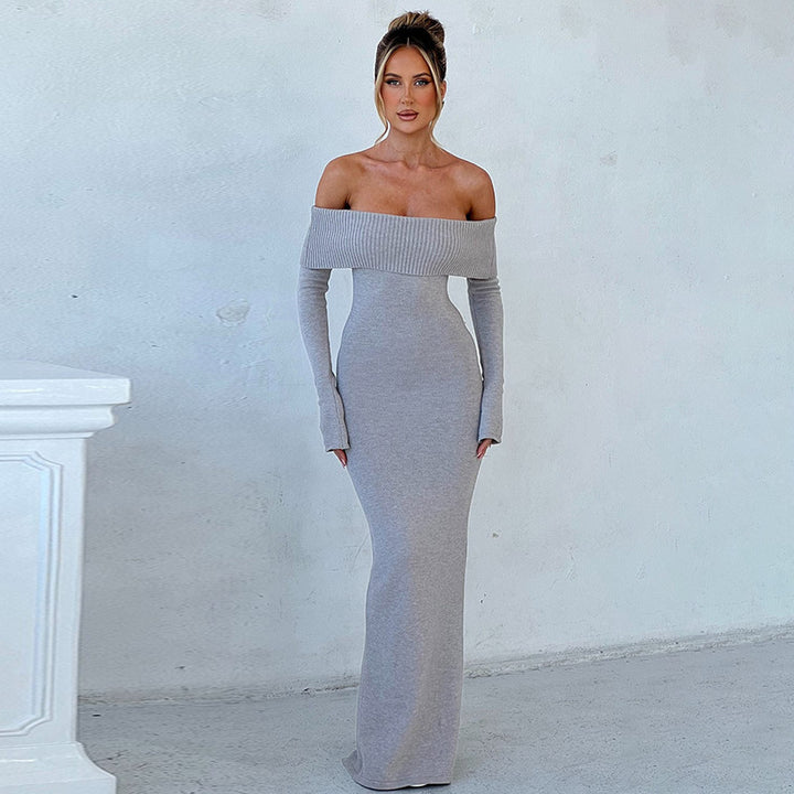 Dame off-shoulder maxikjole med lange ermer og elegant snitt Skjora