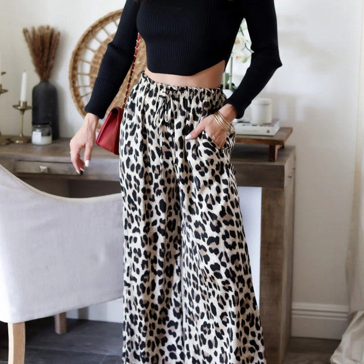 Dame Elegant Vidbeintebukser i stilfullt Leopardsmønster Skjora