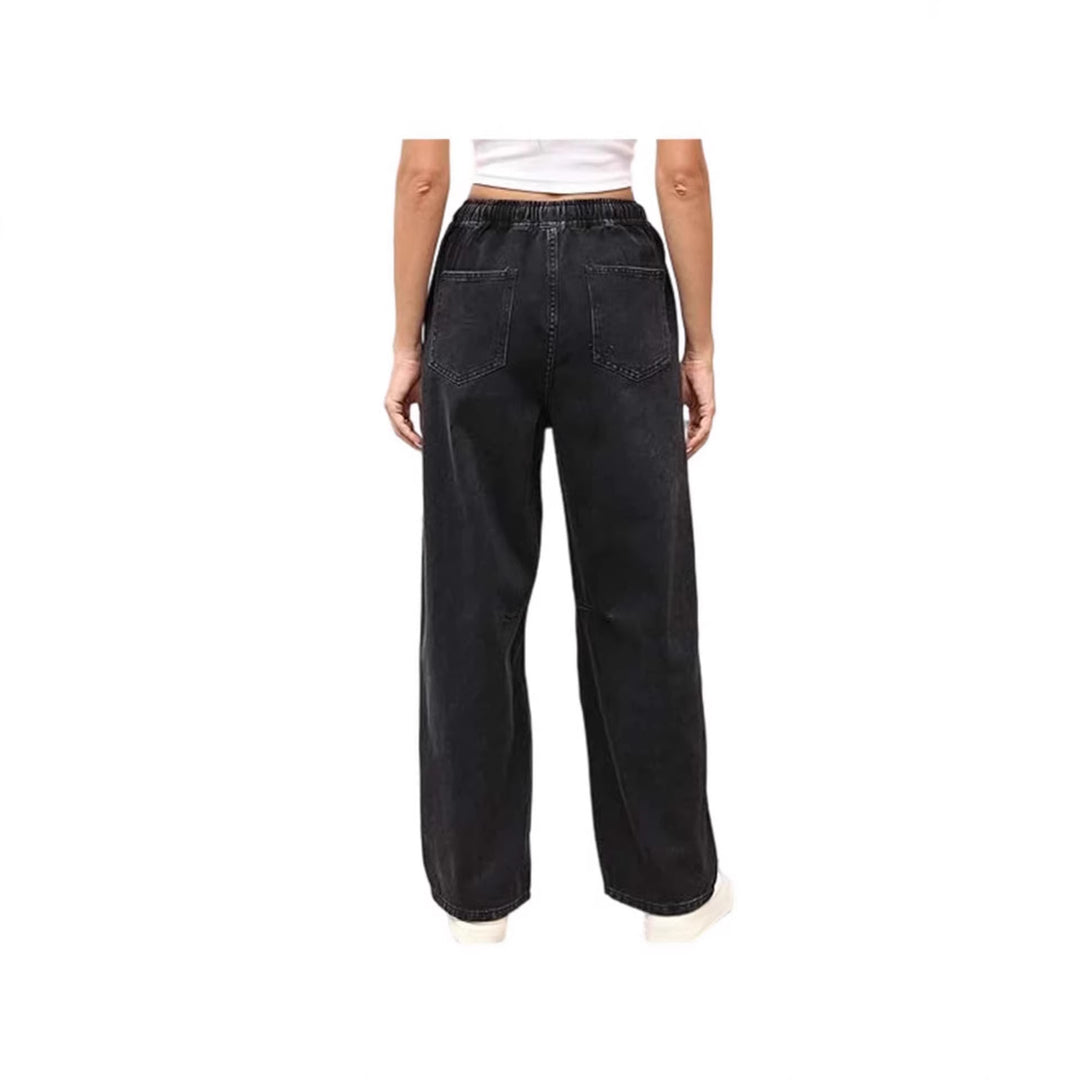 Damer vide denim-bukser med elastisk midje og praktisk snitt Skjora