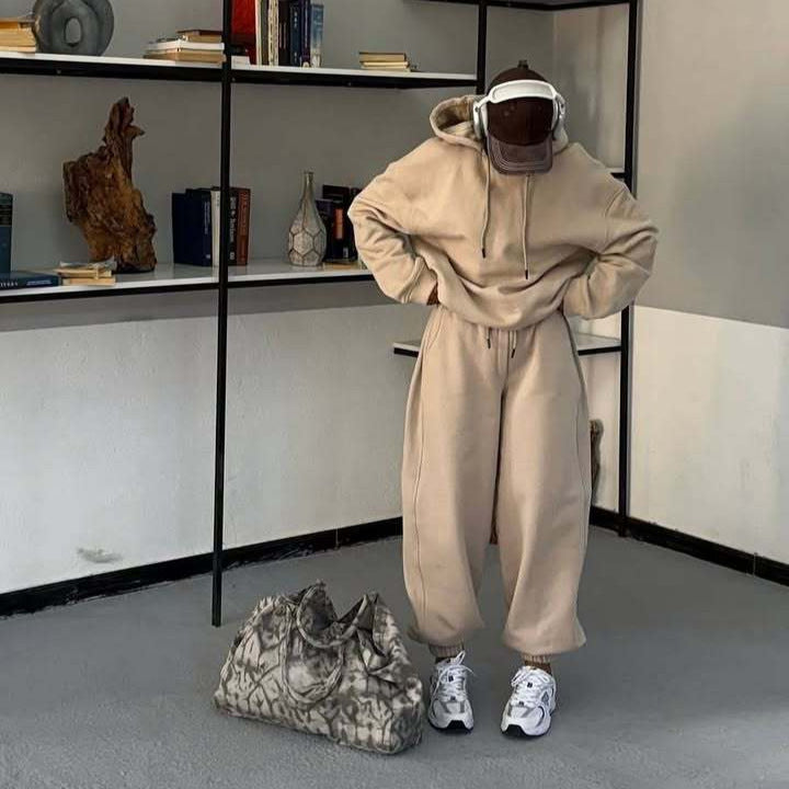 Kvinner Casual Oversized Hoodie og Joggebukse Sett Skjora