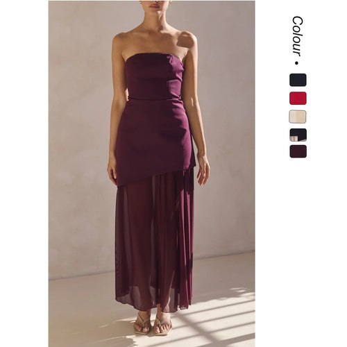 Kvinners elegante bandeau maksikjole med flytende chiffon skjørt og figurnær bodice