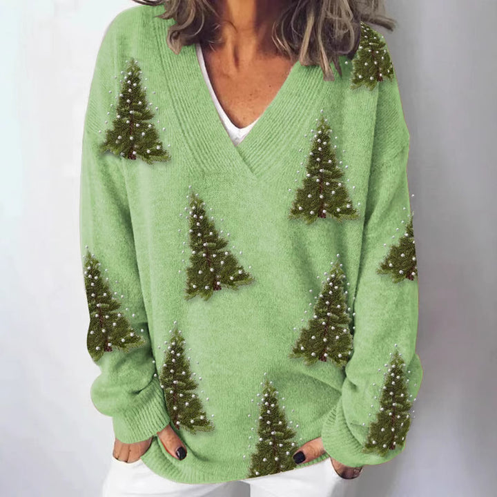 Ladies knitted sweater with detailed landscape pattern Skjora
