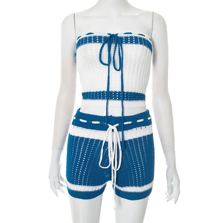 Dame Strikka Bandeau Sett med Shorts og justerbar snor