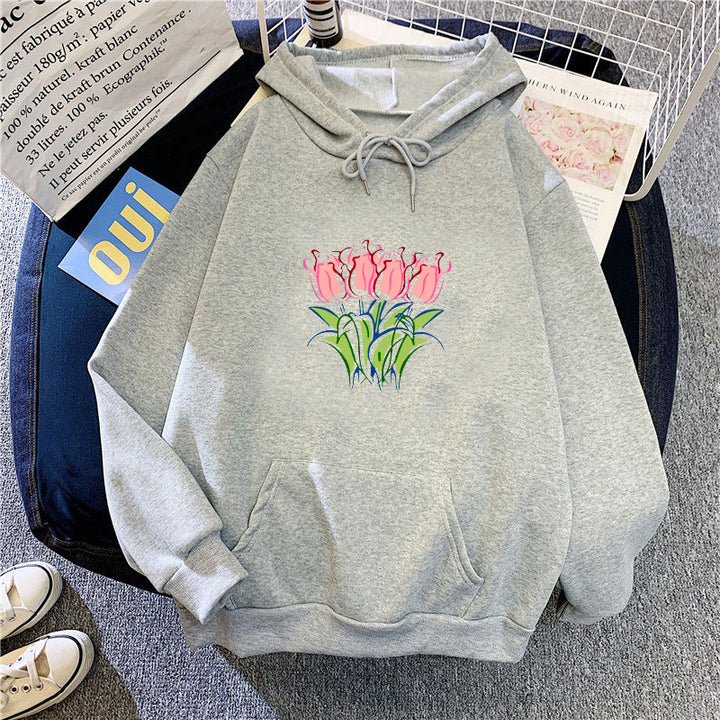 Dame hettegenser med blomster tulip-motiv Skjora