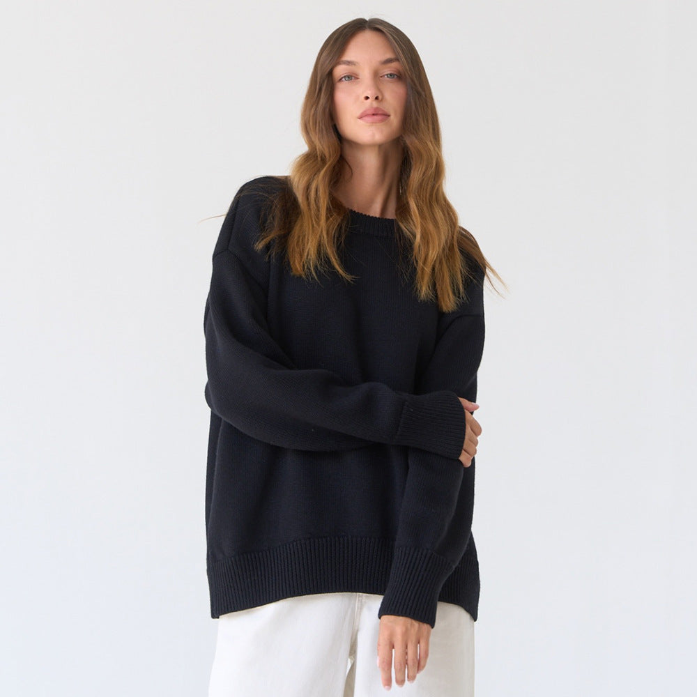 Oversized genser for damer med strukturert strikket mønster Skjora