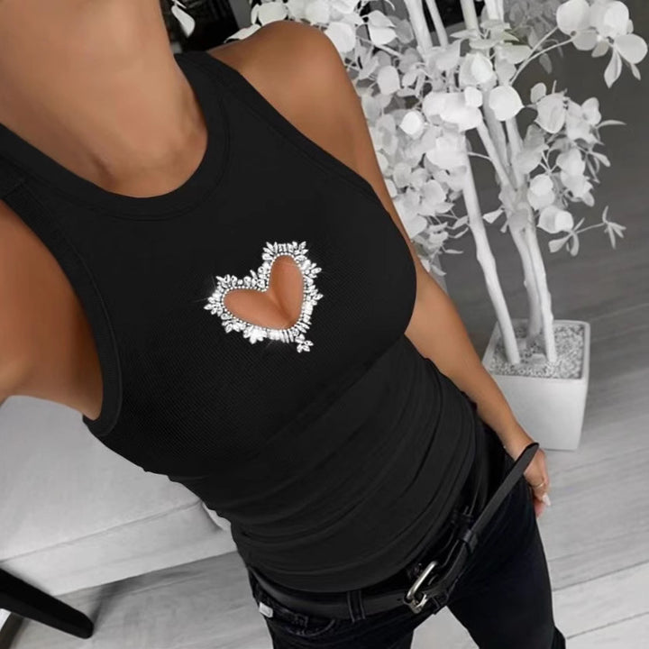 Damer Sporty Tanktop med hjerteutskjæringer og glitrende dekorasjon Skjora