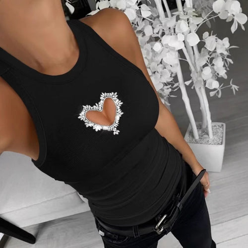 Damer Sporty Tanktop med hjerteutskjæringer og glitrende dekorasjon Skjora