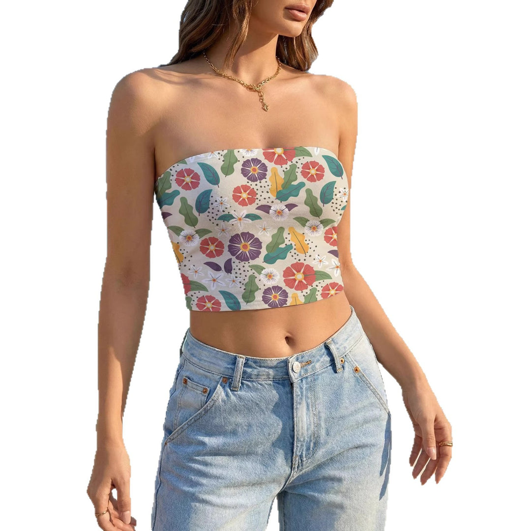 Damer bandeau-top med blomsterfuglmotiv og elastisk passform Skjora
