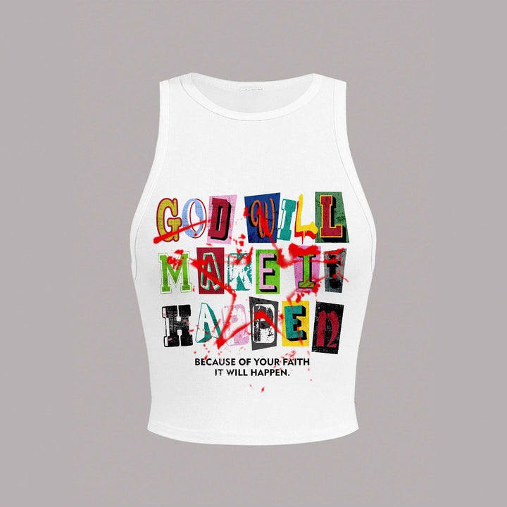 Dame Crop-Top med kreativ tekst og moderne grafisk design Skjora