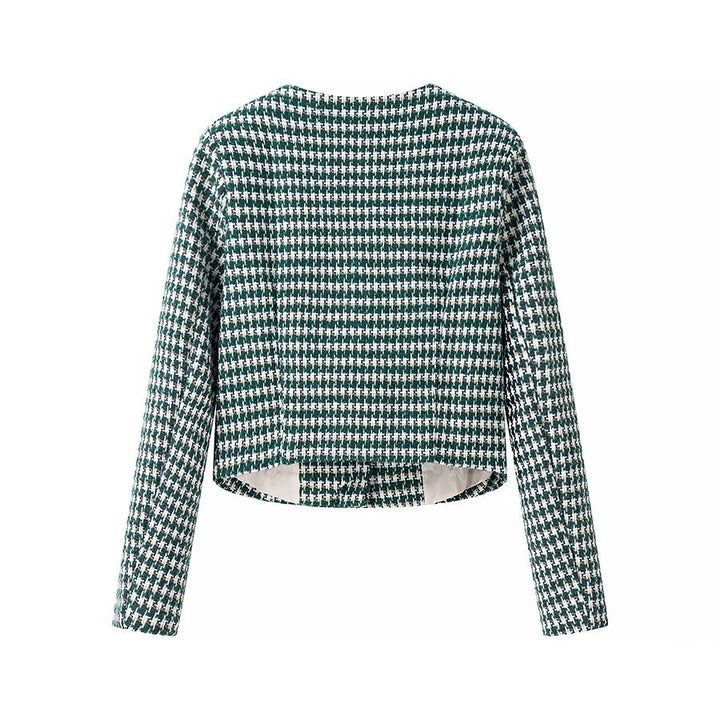 Kvinnes moderne jacquardjakke med knappelukking design og klassisk snitt Skjora