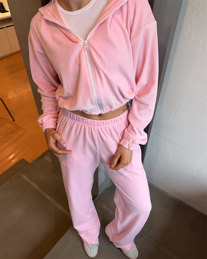 Kvinnenes casual jumpsuit sett med kort krage og elastisk midjebånd Skjora