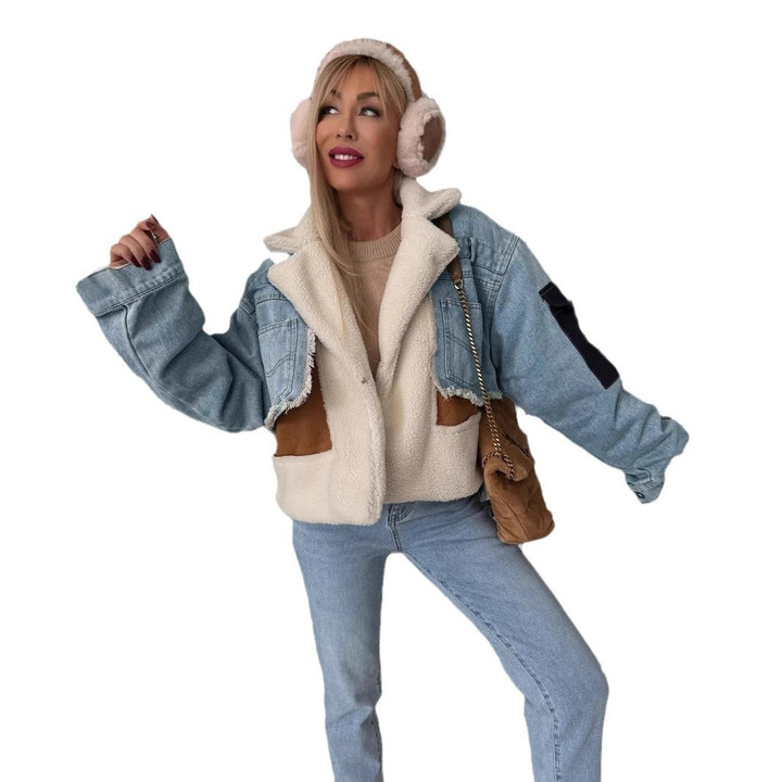 Kvinne casual polstret denimjakke med fargekombinasjoner Skjora