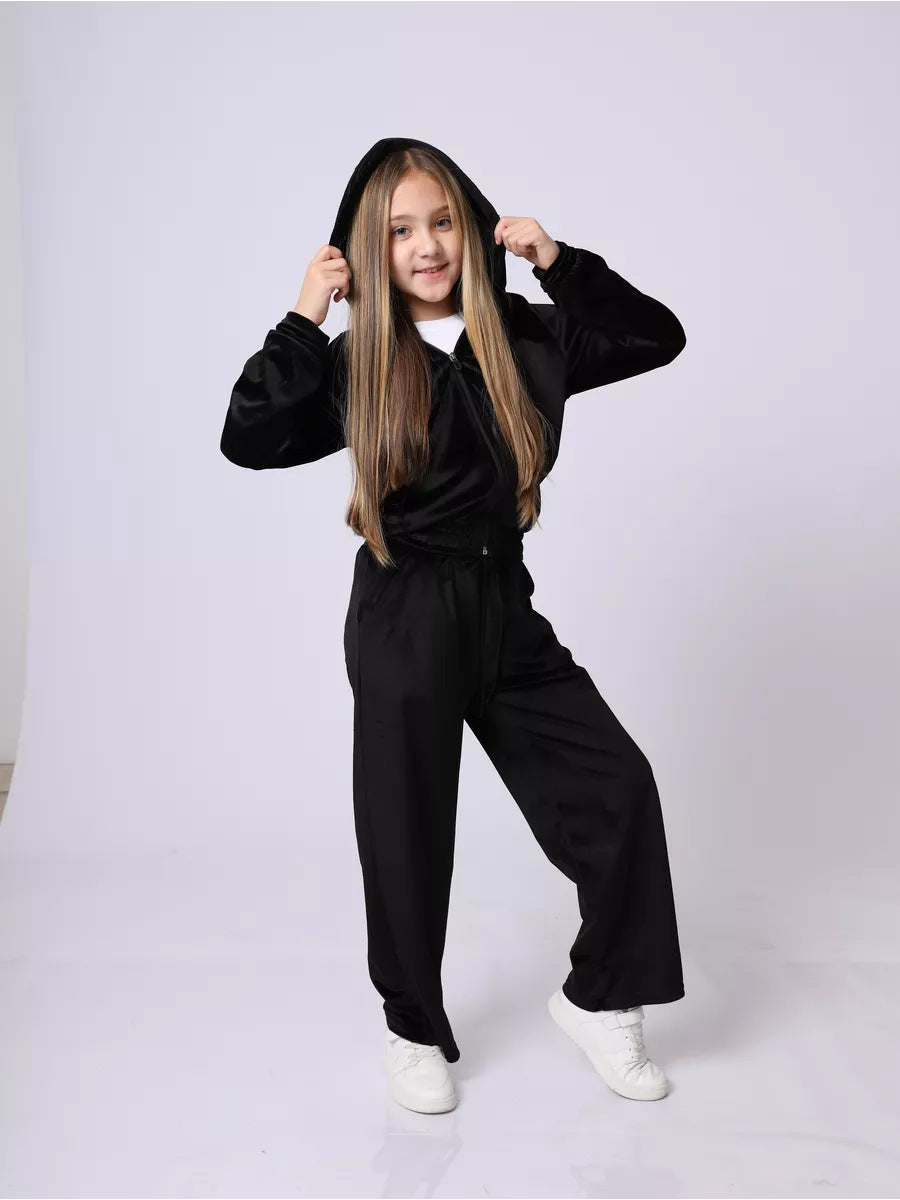 Dame Fleece Loungewear Sett med Hette og Høy Midje Skjora