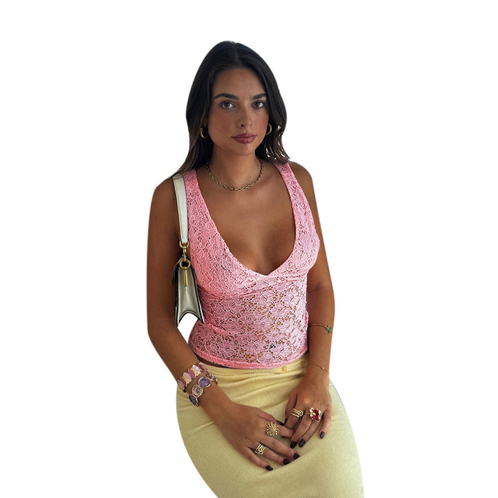 Dame spissede crop-top med dyp V-hals og volangdesign Skjora
