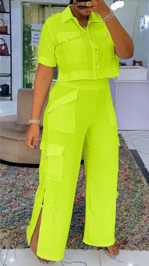 Kvinnelig stilfull crop top og cargo bukser sett Skjora