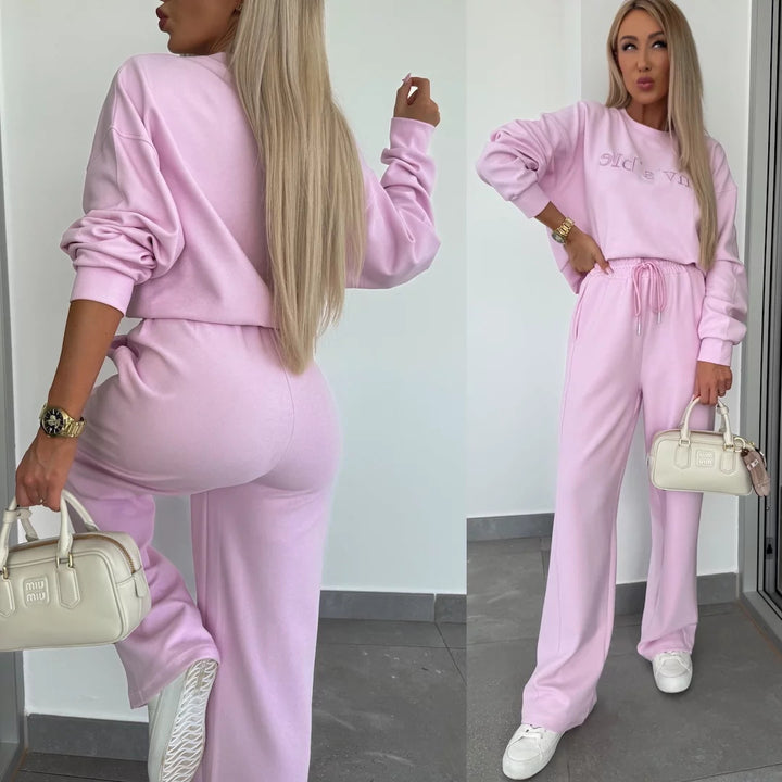 Dame Casual Sweatpants Sett med Løs Passform og Praktiske Lommer
