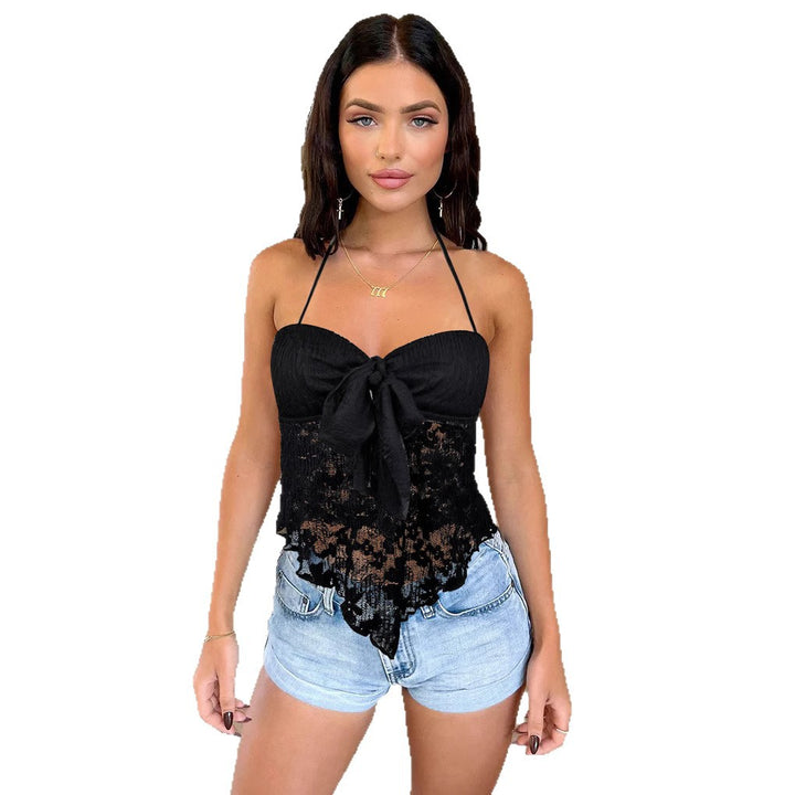 Dame Spets-bustier med bånd og transparent design Skjora