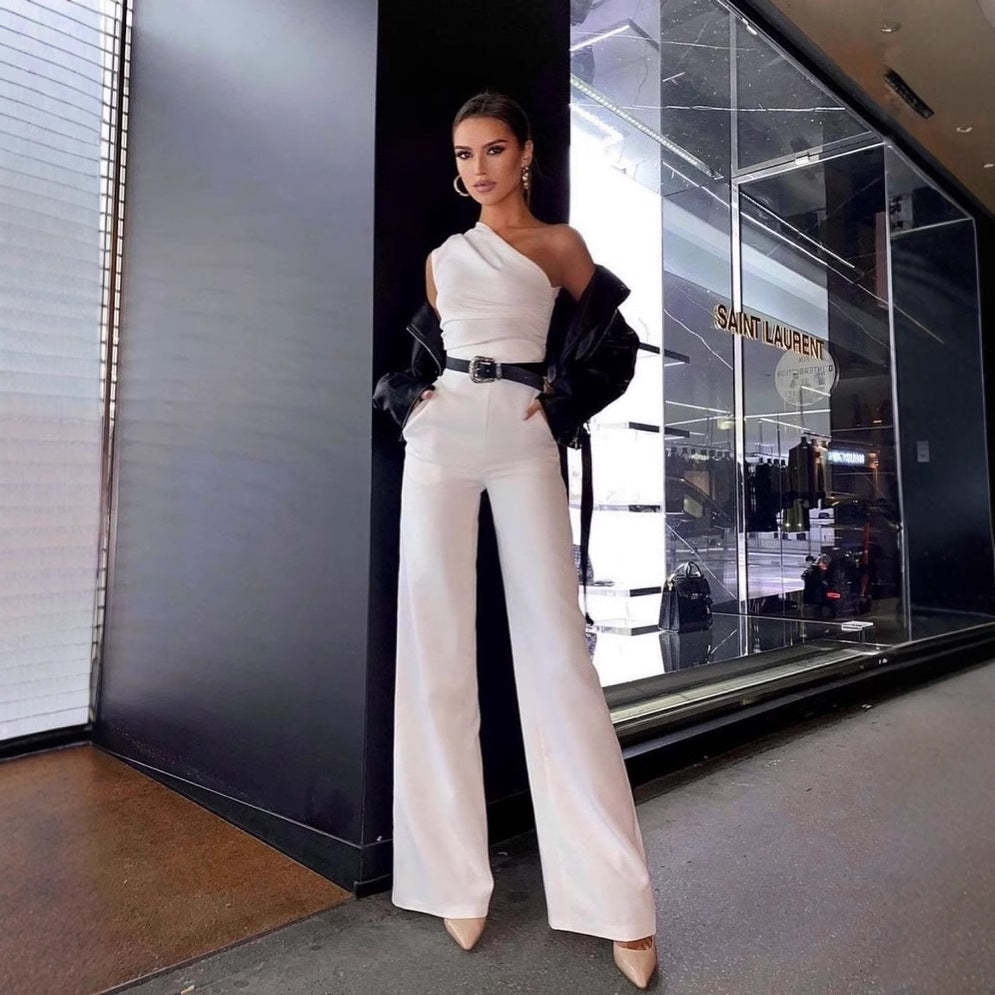 Dame En-Skulder Jumpsuit med vid ben Skjora