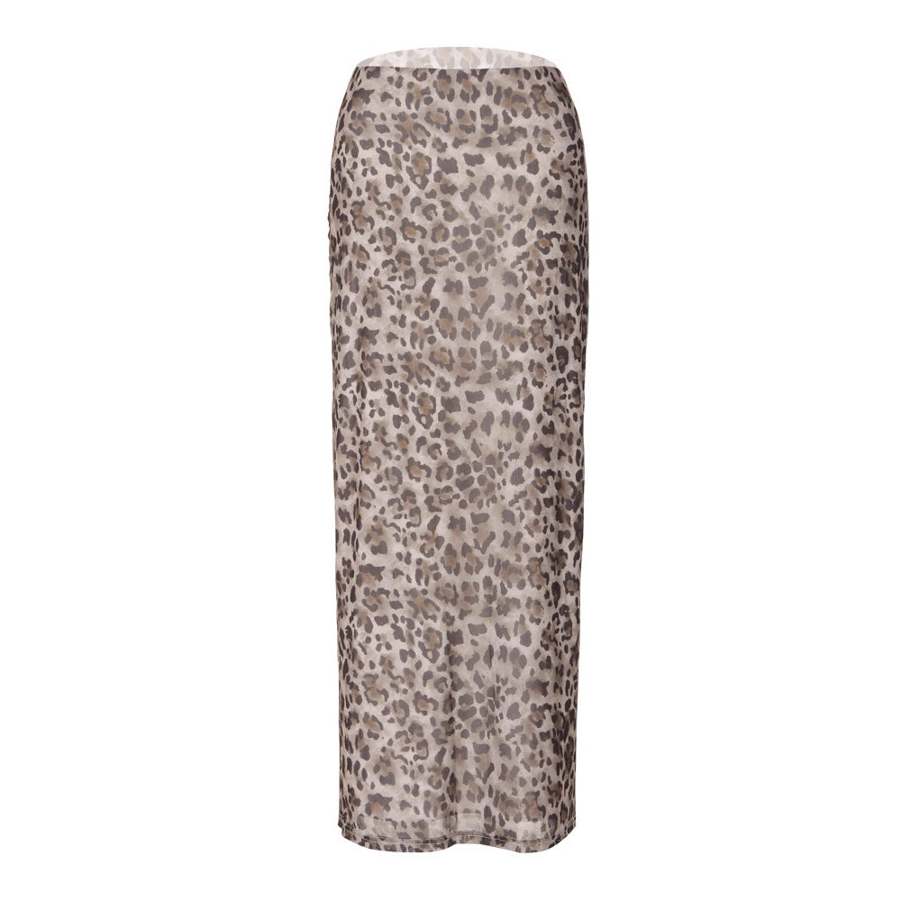 Dame Maxi-skjørt med elegant leopardmønster og høy splitt Skjora