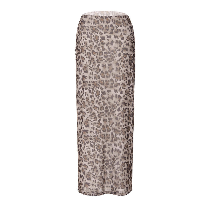 Dame Maxi-skjørt med elegant leopardmønster og høy splitt Skjora