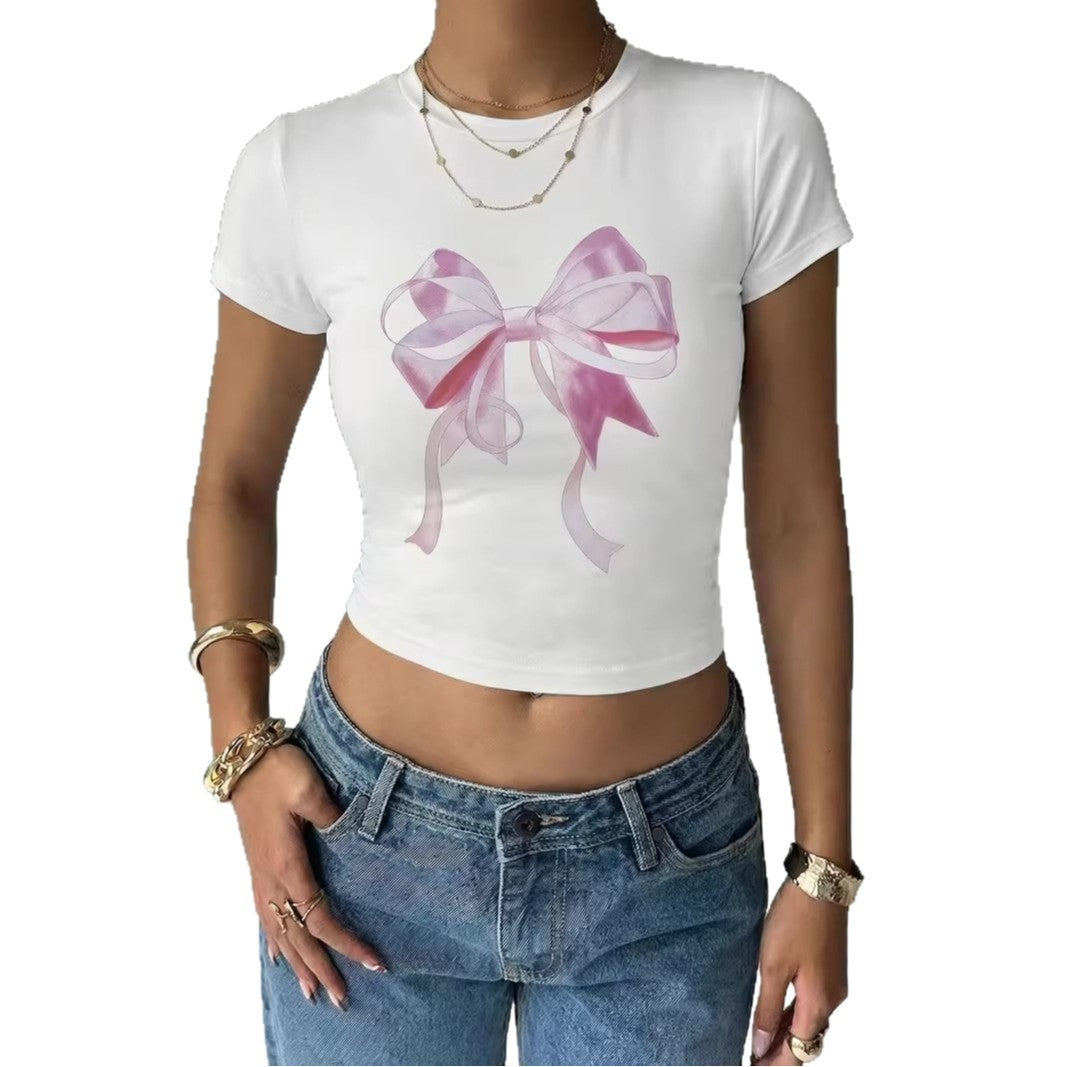 Dame Crop-Top med delikat sløyfemotiv Skjora