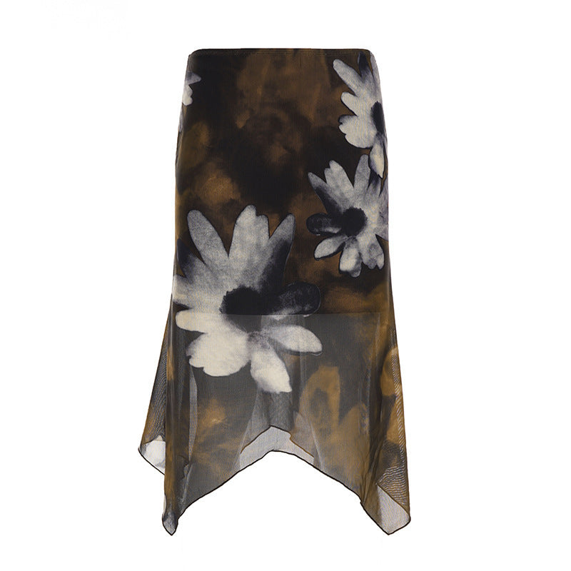 Dame midi skjørt med blomster chiffon-design Skjora