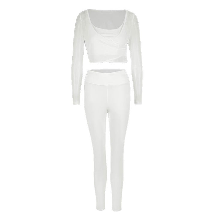 Women's Sporty Set with Creative Long-Sleeved Top and Figure-Hugging Leggings Skjora