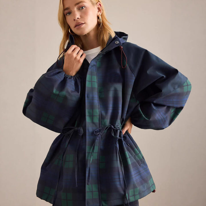 Kvinne casual jacket med trendy rutemønster og justerbart belte Skjora