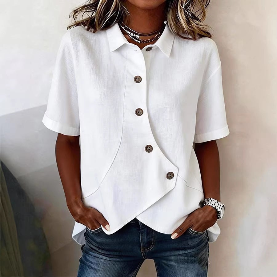 Dame spesielt designet bluse med unike knapppanel Skjora