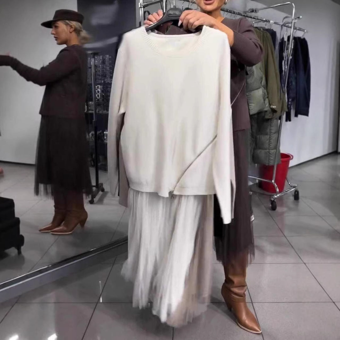 Kvinnes trendy, asymmetrisk genser med draping Skjora