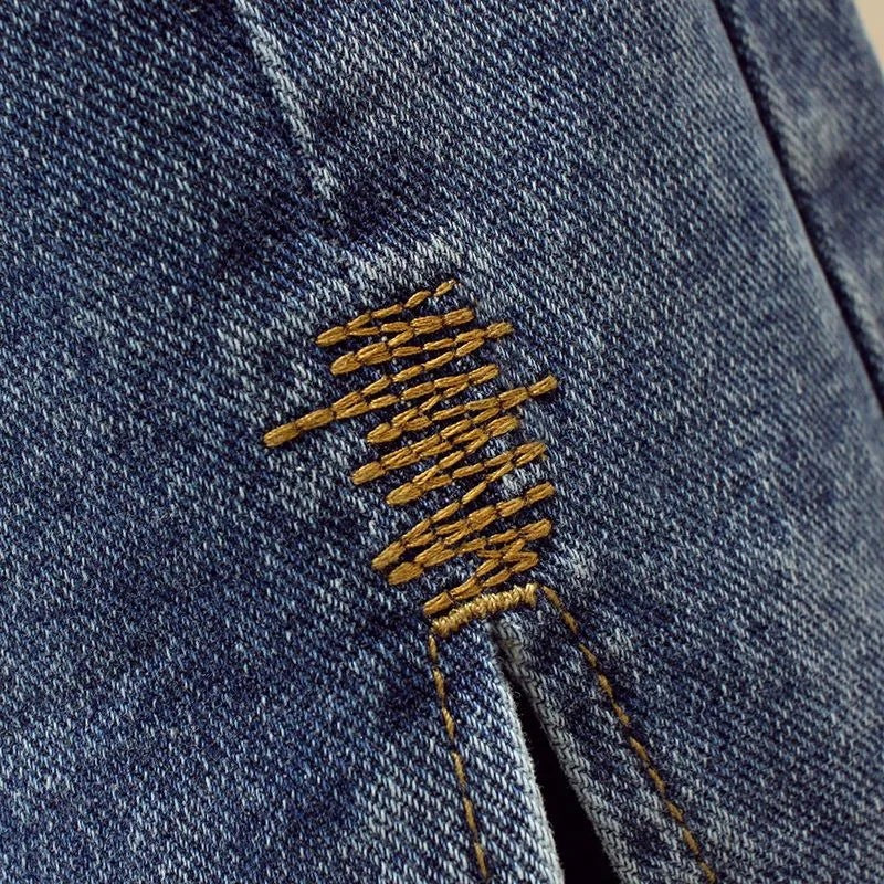 Kvinnes denim maxiskjørt med sideslitt Skjora