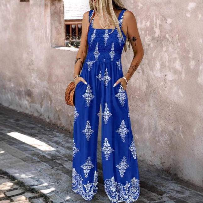 Dame jumpsuit med elastisk midjebånd og blomsterdekorasjoner Skjora