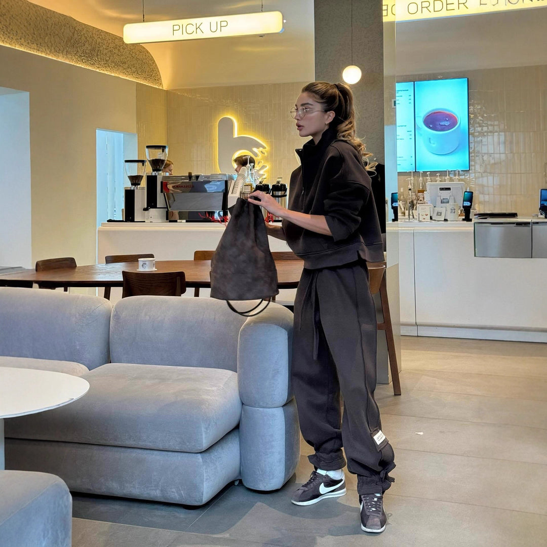 Kvinner Casual Overdimensjonert Lounge Genser Jakke og Joggebukse Sett Skjora