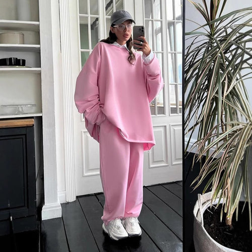 Kvinnenes uformelle oversized sweatshirt-sett med frynsete kanter Skjora