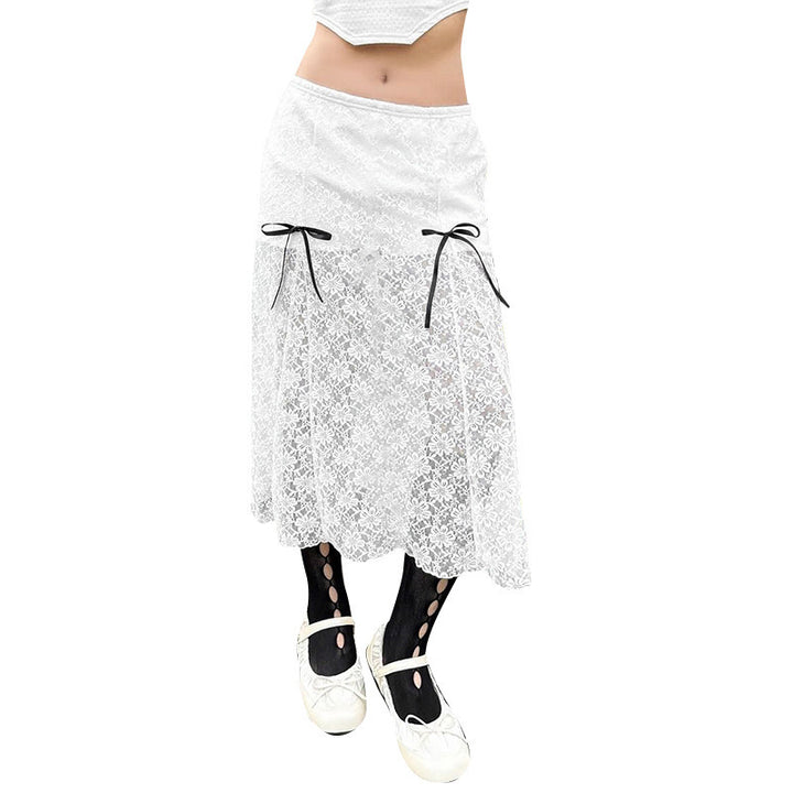 Dame elegant spisskjørt med transparente innsatser og raffinerte bånd Skjora