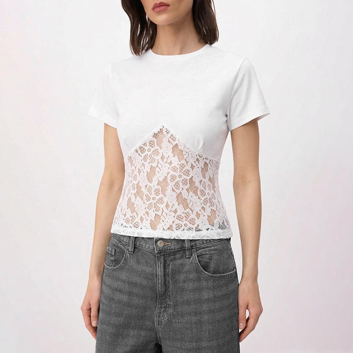 Dame Elegant overdel bluse laget av blonder og jersey Skjora