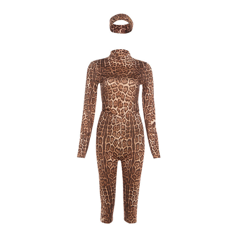 Dame Figurativ dyremønster jumpsuit med romslig ståkrage og lange ermer Skjora