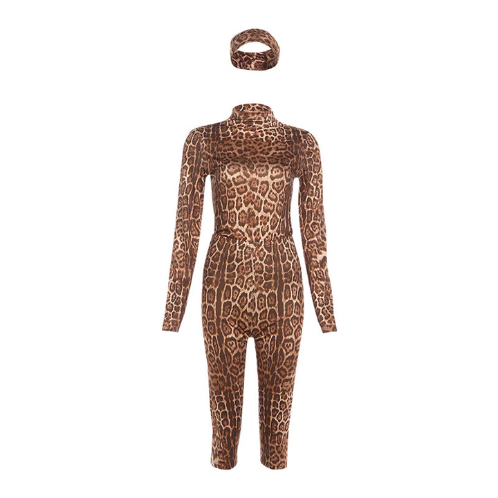Dame Figurativ dyremønster jumpsuit med romslig ståkrage og lange ermer Skjora
