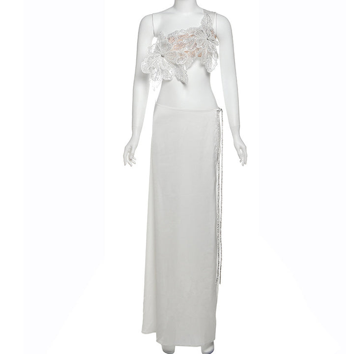 Damen Elegantes Abendkleid mit floralen Applikationen und schwingendem Tüllrock Skjora