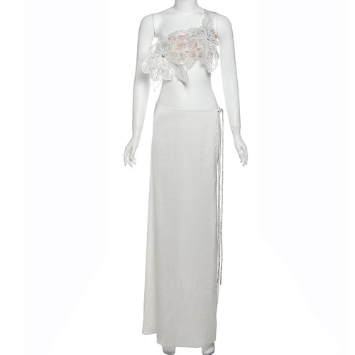 Damen Elegantes Abendkleid mit floralen Applikationen und schwingendem Tüllrock Skjora