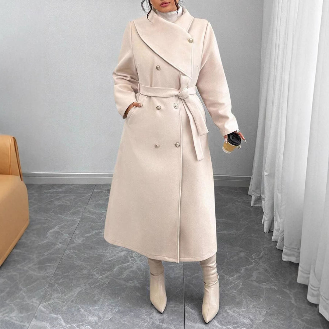 Kvinnens elegante varme ullkåpe med dobbel knappestolpe og belte Skjora
