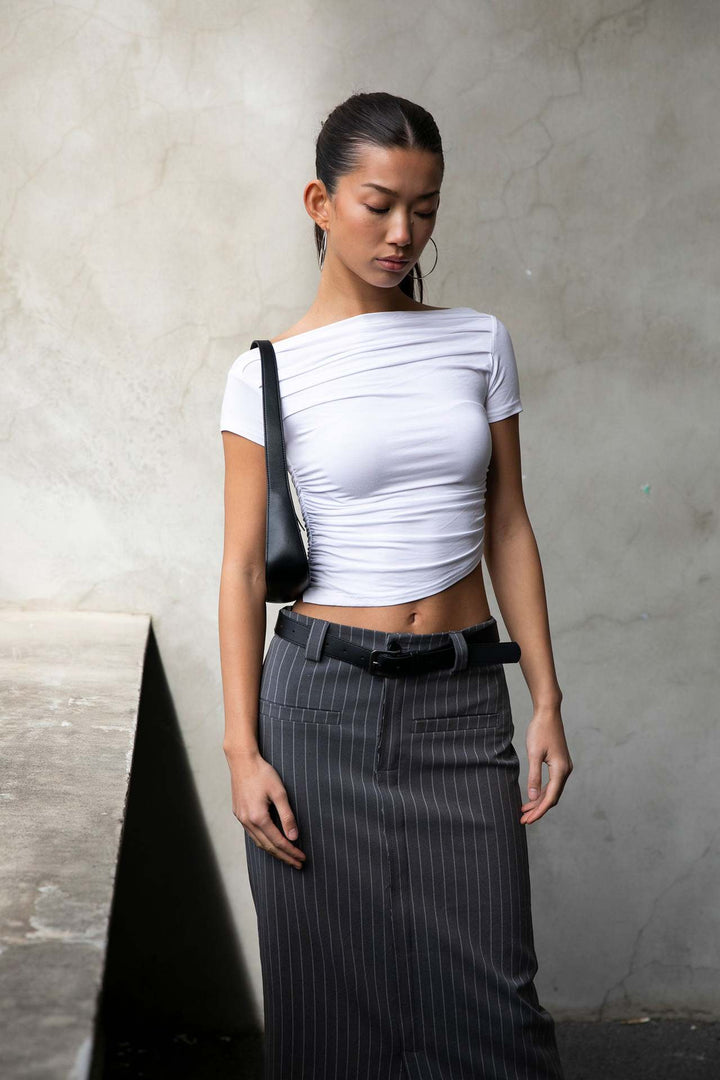 Damer figurnær overdel med off-shoulder design og rynking Skjora
